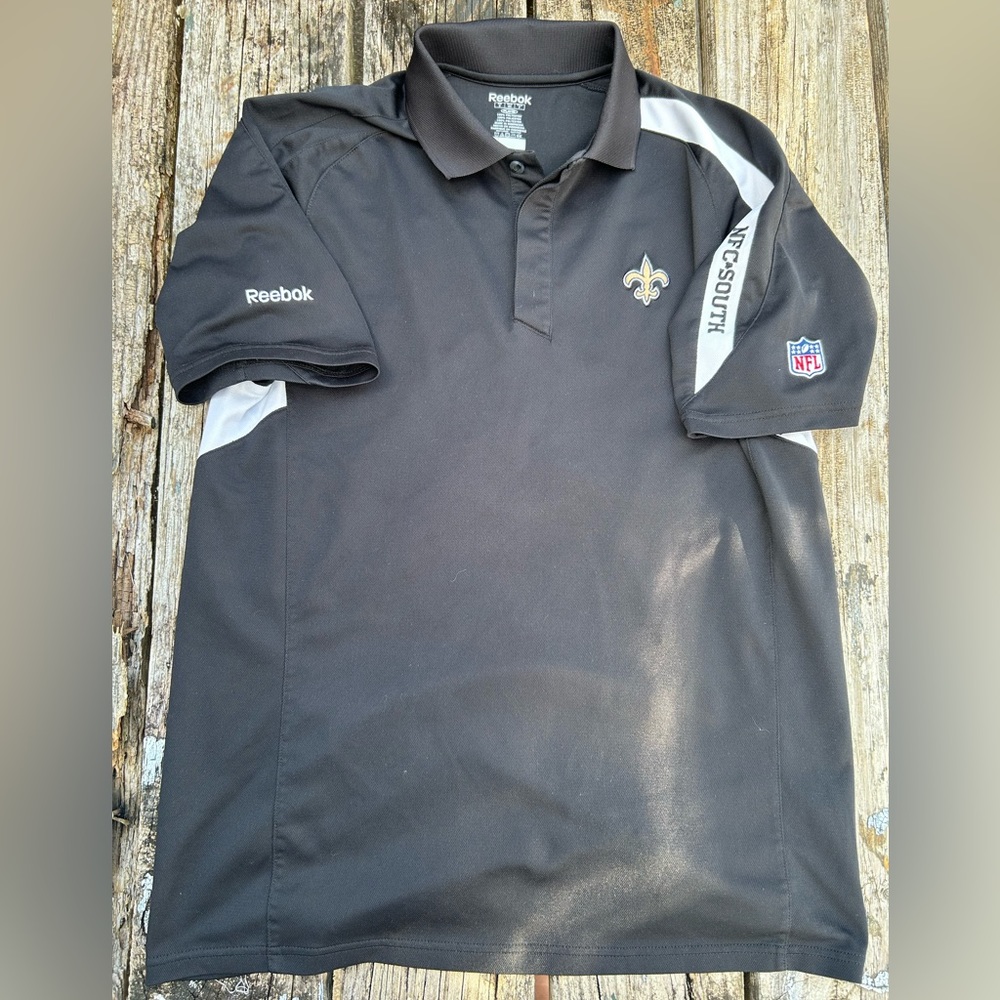 Reebok Mens New Orleans Saints Short Sleeve Black Polo Golf Shirt. Size Small - Picture 3 of 5